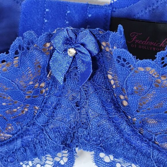 Frederick's of Hollywood Nude and Blue Lace Bra Size 32D NWT Lingerie Shower - Picture 4 of 13